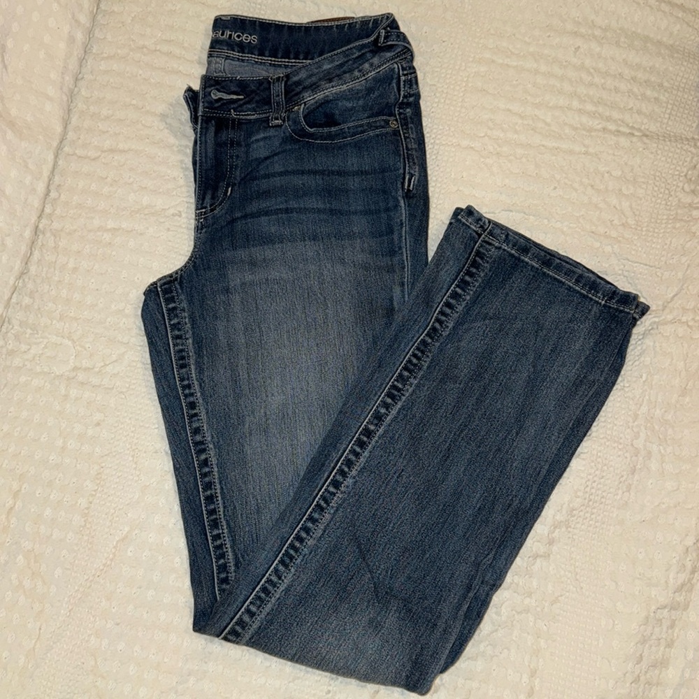 10-Long Maurice’s blue denim boot-cut jeans